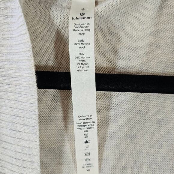 Lululemon Cardigan 6 Sit In Lotus Wrap II Merino Wool Oat Split Back Open Front - Picture 2 of 6
